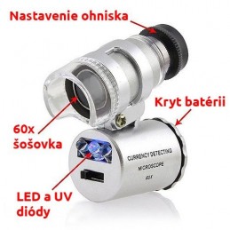 Mini mikroskop 60x s LED a UV podsvietením