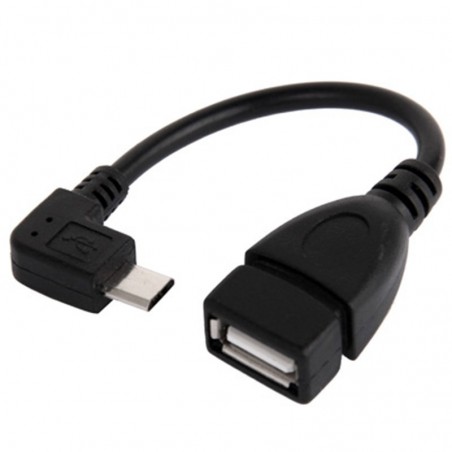 Kabel OTG 90-stopniowy MicroUSB / USB czarny 13cm